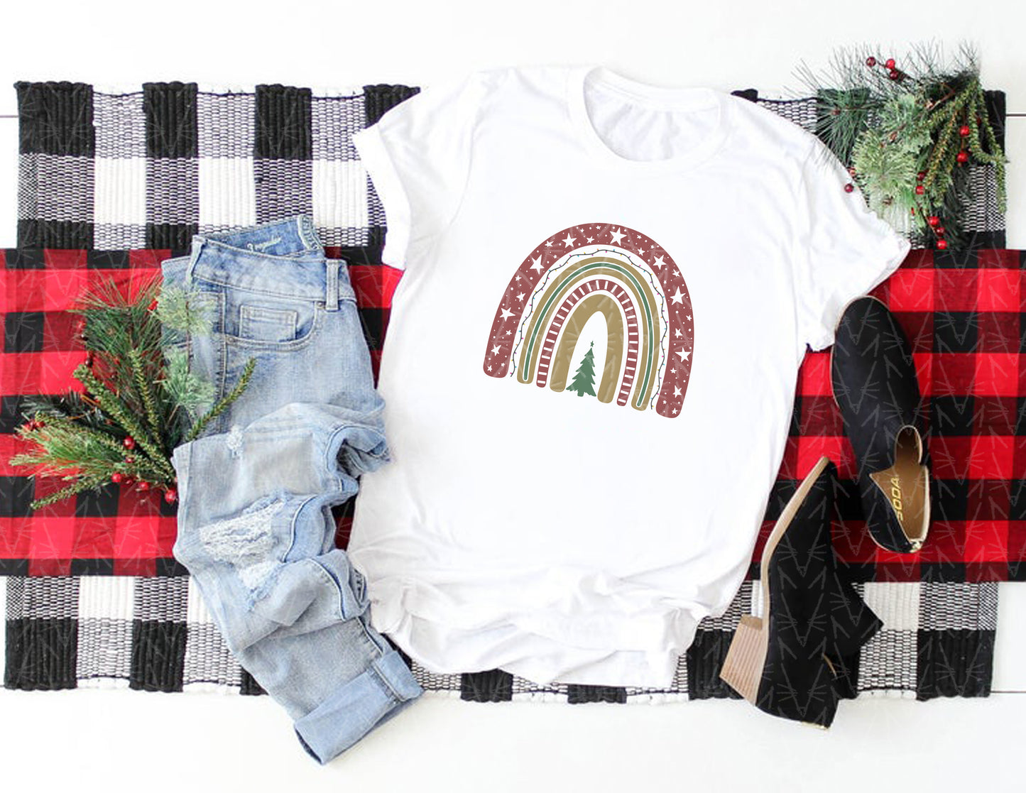 Christmas Boho Rainbow Shirt (Faded Color Graphic)
