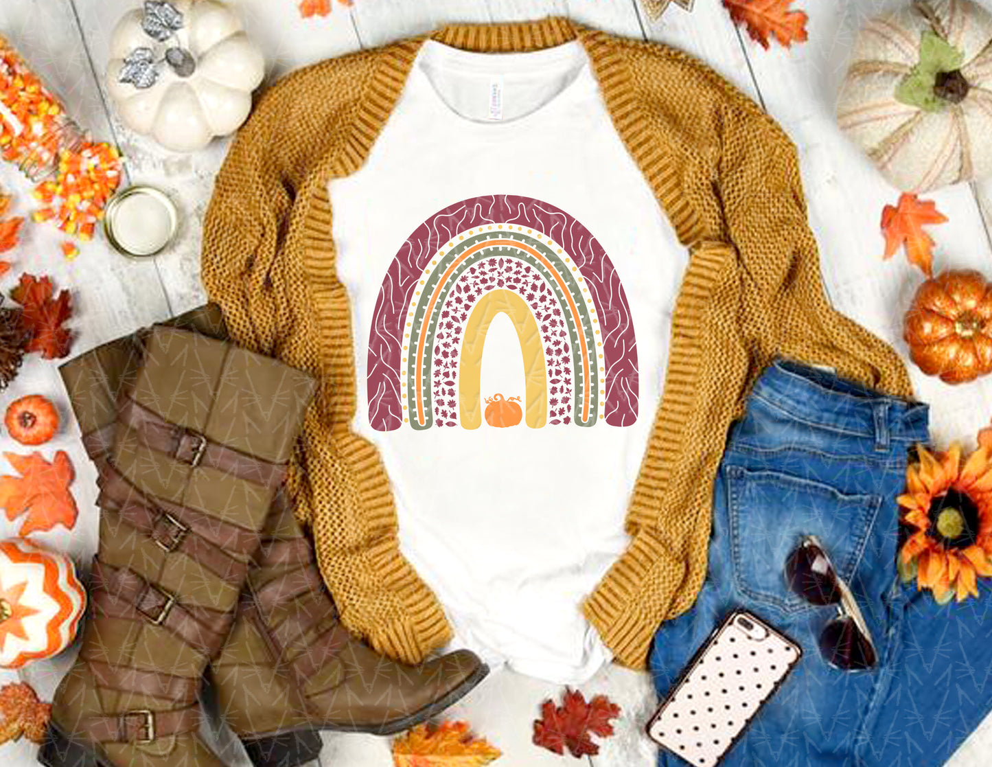 Fall Boho Rainbow Shirt (Faded Color Graphic)