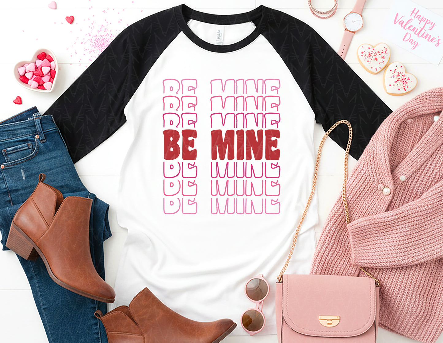 Be Mine Echoed Design Baseball Tee