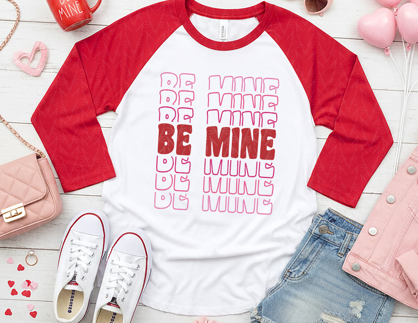 Be Mine Echoed Design Baseball Tee