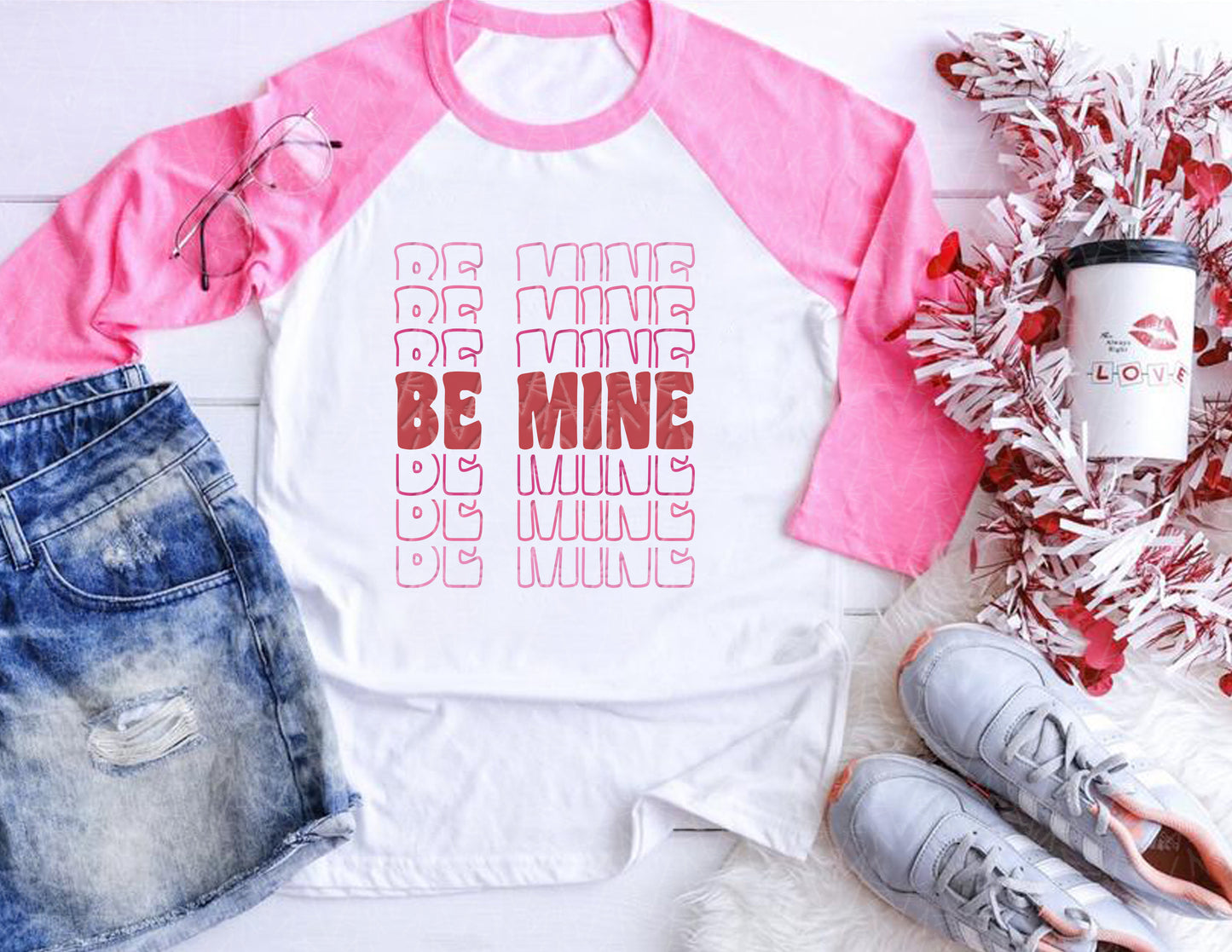 Be Mine Echoed Design Baseball Tee