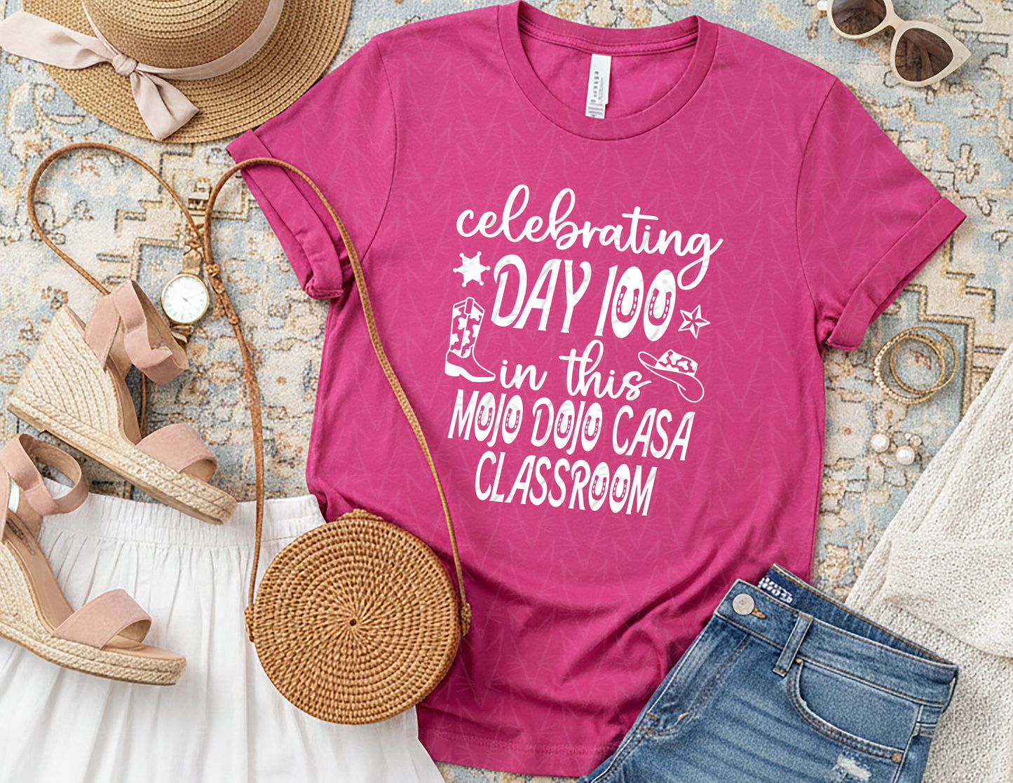 Day 100 In This Casa Classroom Shirt (White Graphic)