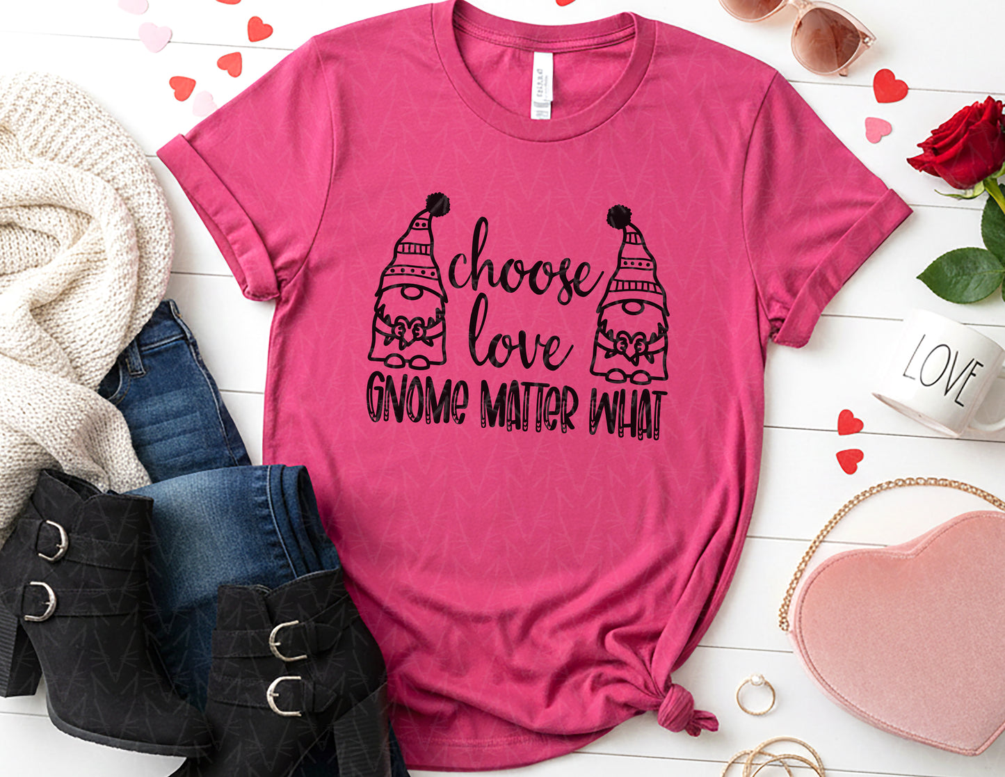 Choose Love Gnome Matter What Shirt (Black Graphic)