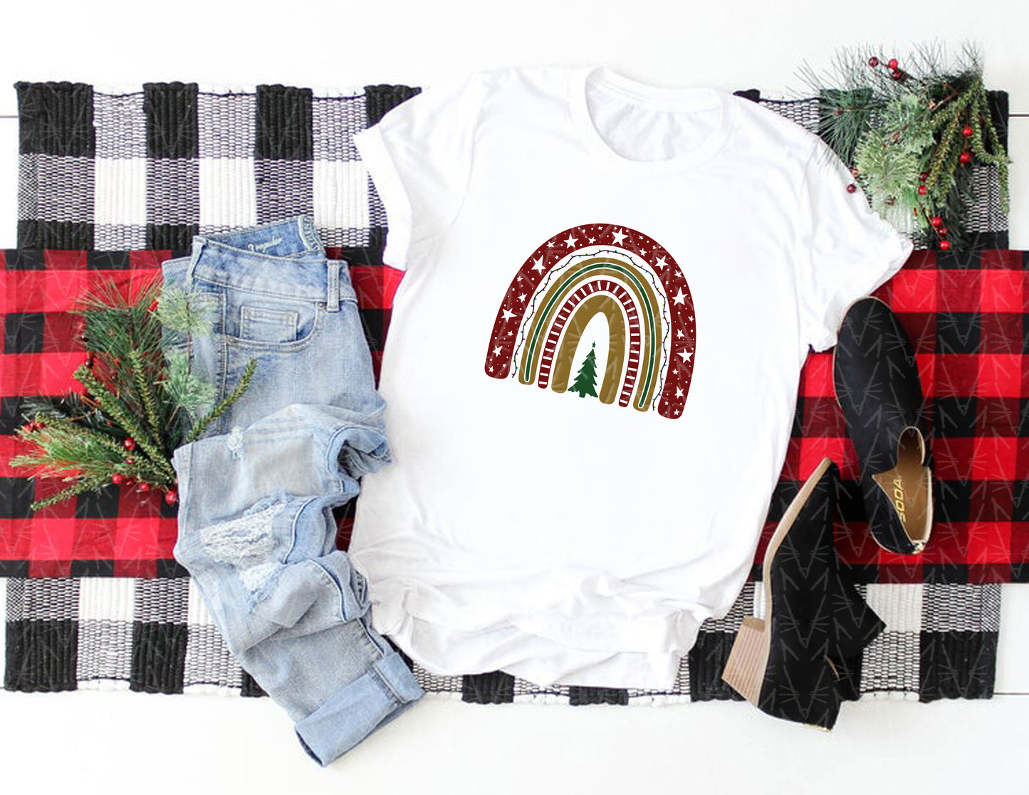 Christmas Boho Rainbow Shirt (Full Color Graphic)