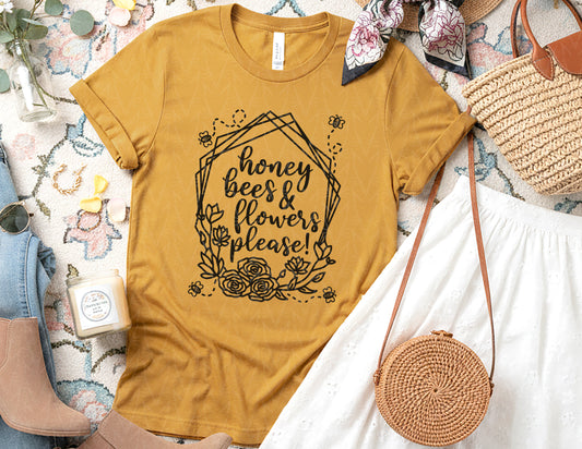 Honey Bees & Flowers Please Shirt (Black Graphic)