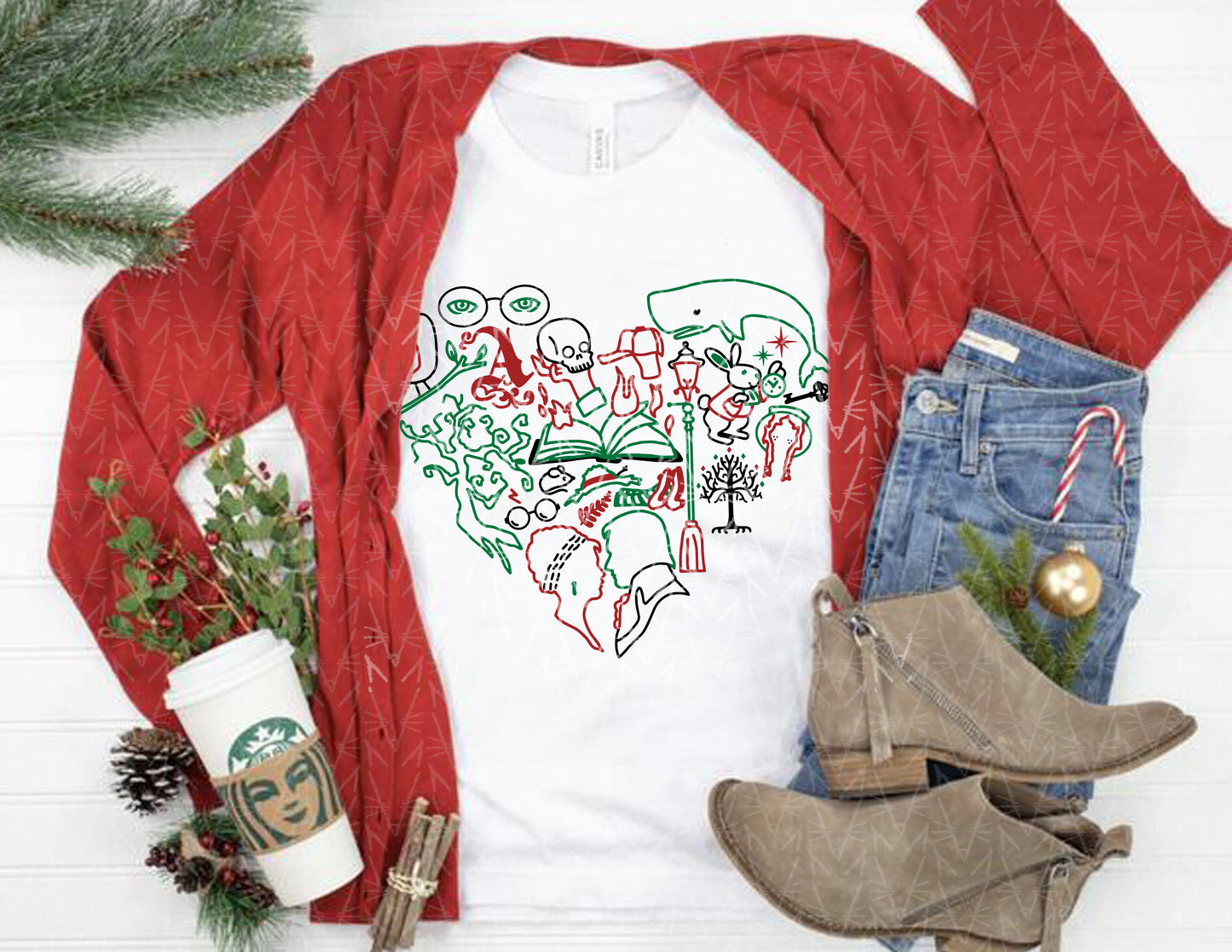 Heart Stuck in a Book Shirt (Christmas Color Combo)