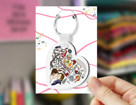 Full Color Heart Stuck in a Book Keychain