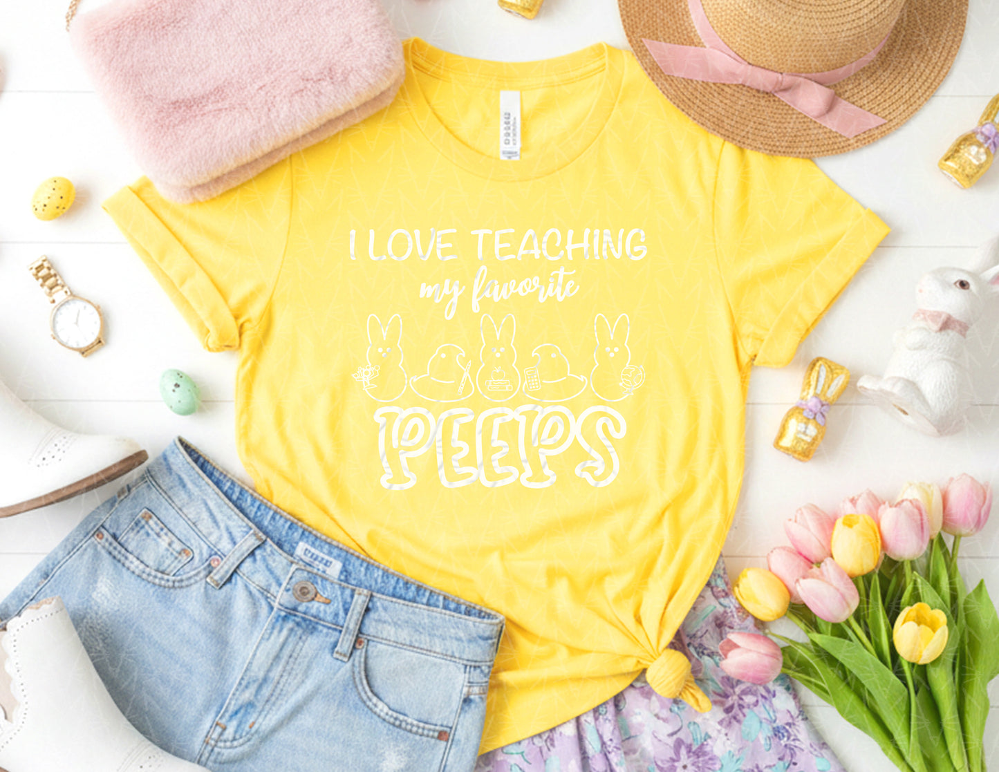 I Love Teaching My Favorite Peeps Shirt (White Graphic)