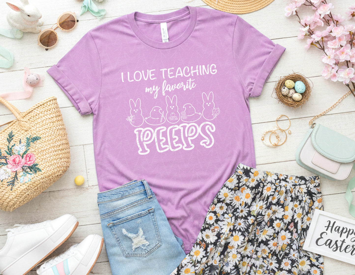 I Love Teaching My Favorite Peeps Shirt (White Graphic)