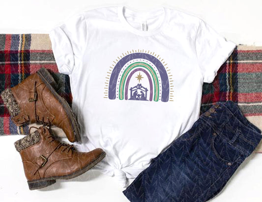 Nativity Boho Rainbow Shirt (Faded Color Graphic)