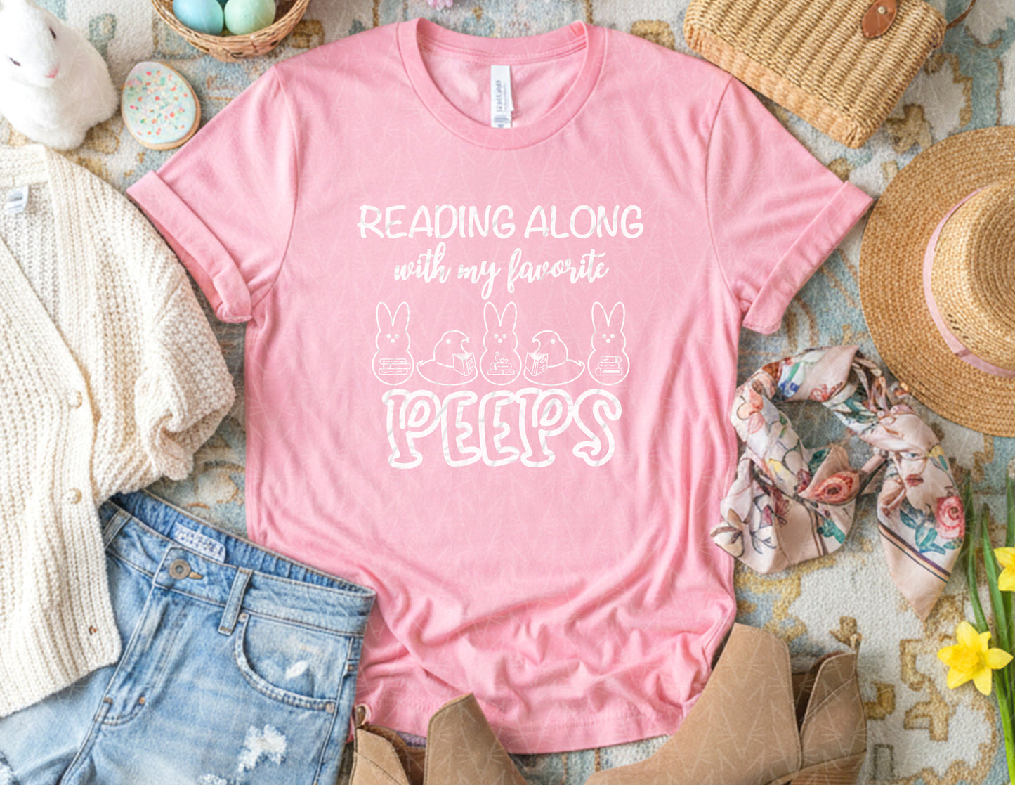 Reading Along with My Favorite Peeps Shirt (White Graphic)