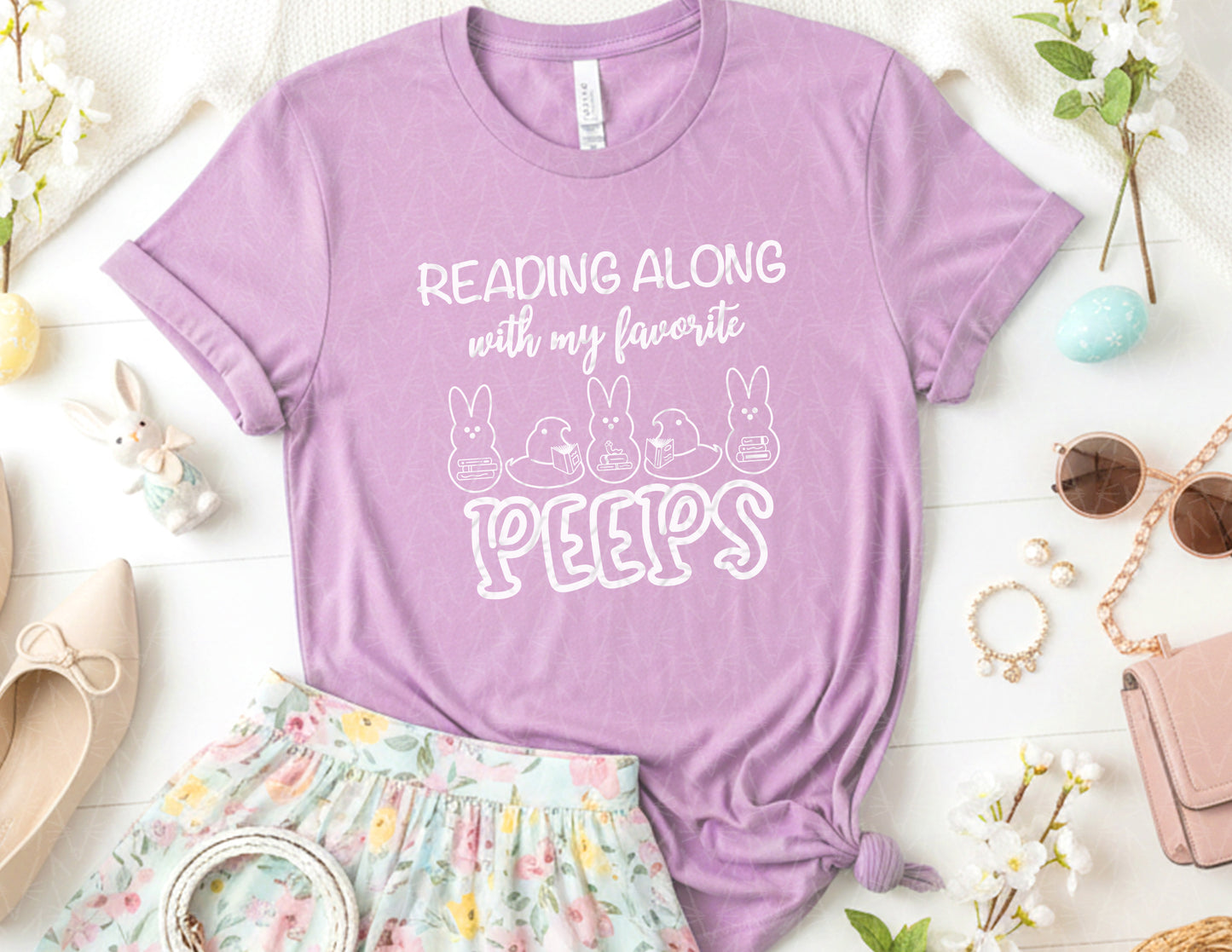 Reading Along with My Favorite Peeps Shirt (White Graphic)