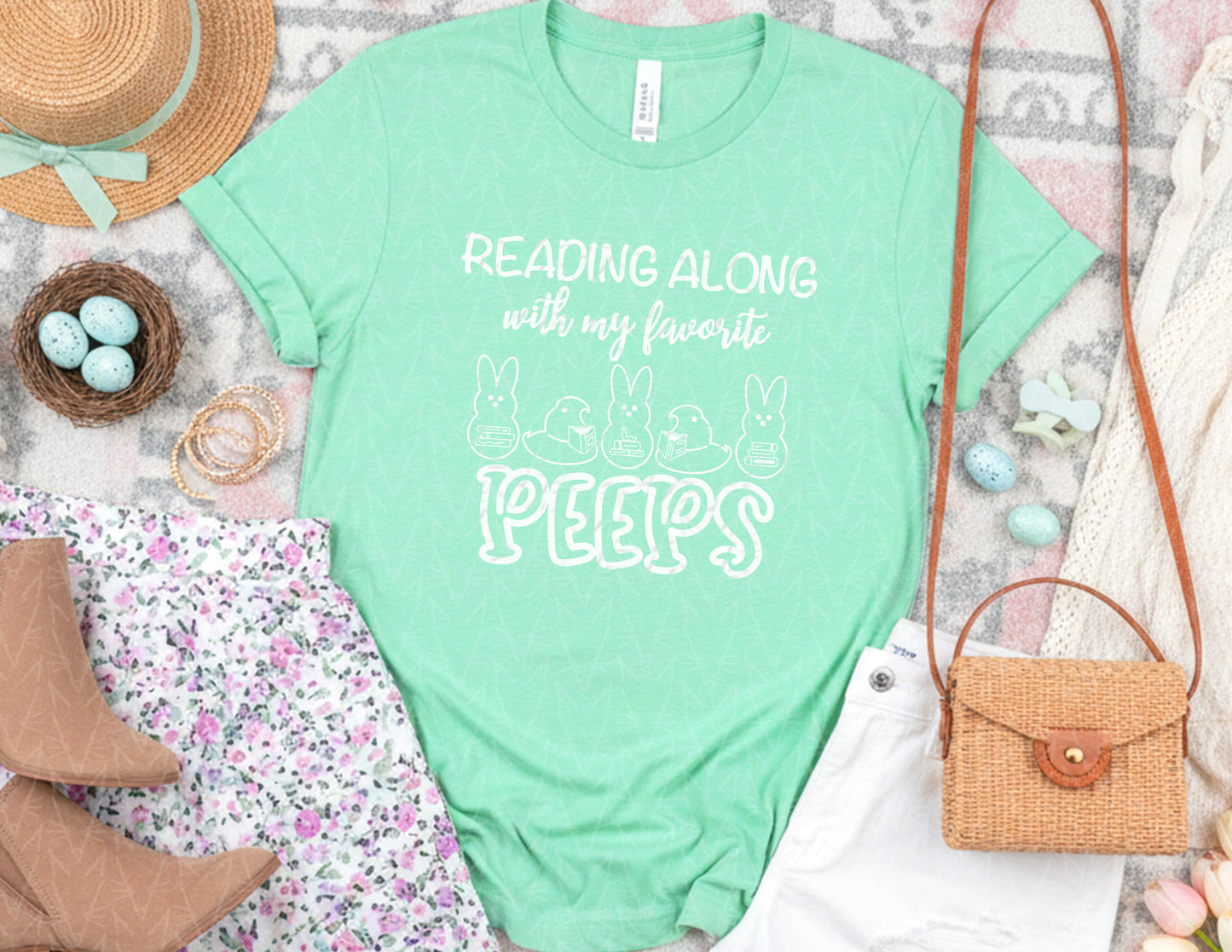 Reading Along with My Favorite Peeps Shirt (White Graphic)