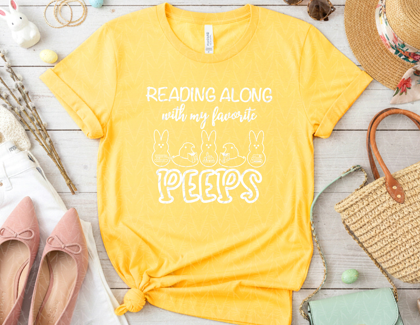 Reading Along with My Favorite Peeps Shirt (White Graphic)