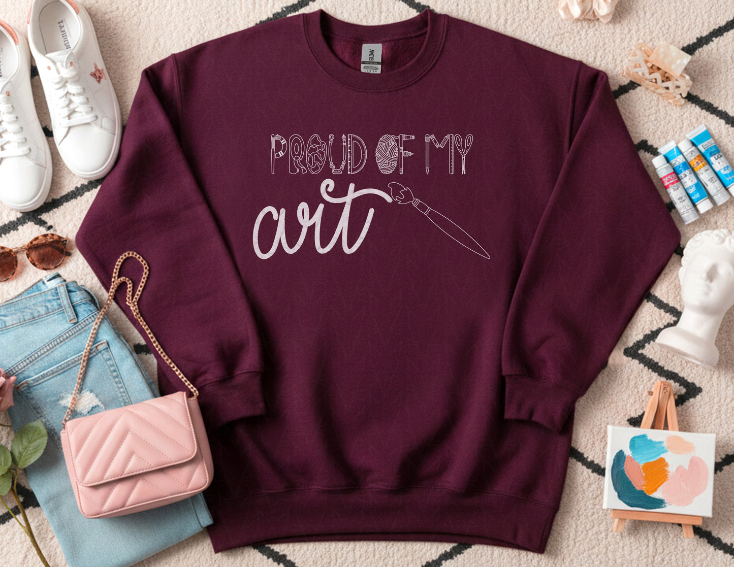 Proud of My Art Sweatshirt (White Graphic)