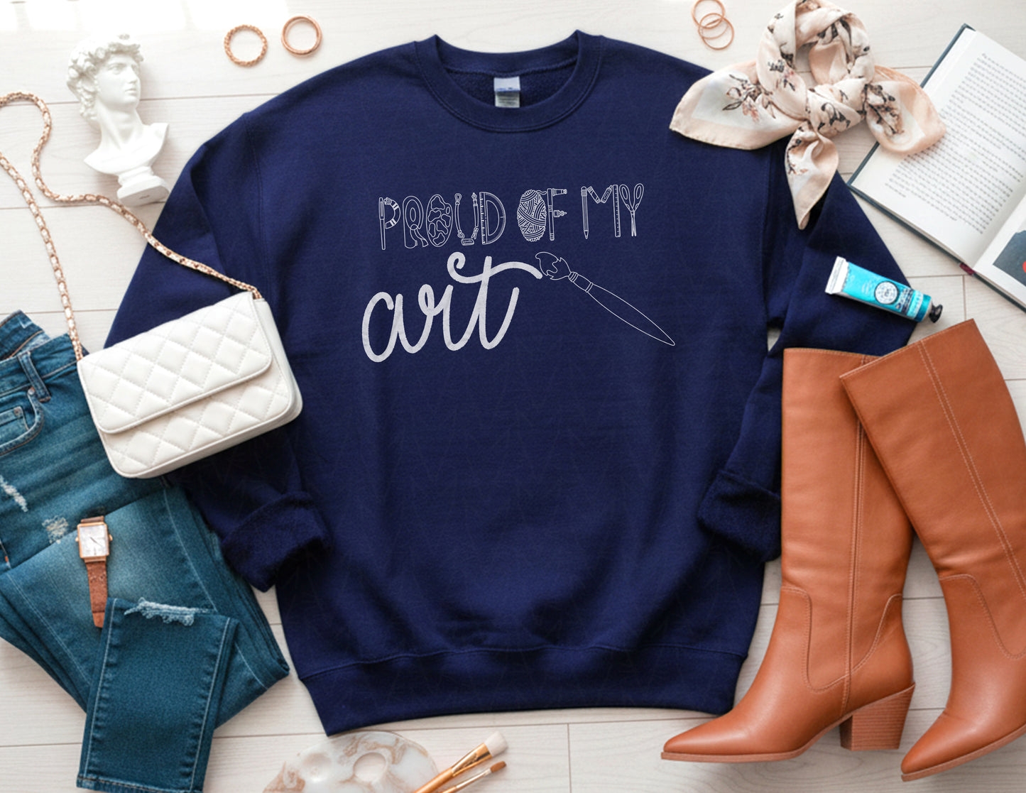 Proud of My Art Sweatshirt (White Graphic)