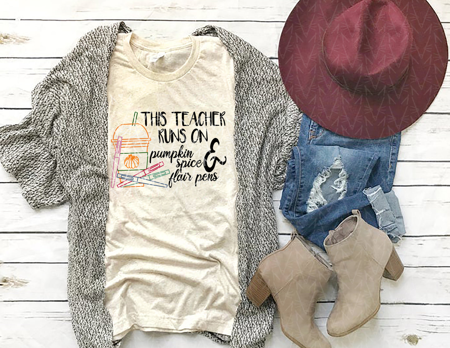 This Teacher Runs on Pumpkin Spice & Pens Shirt (Full Color Graphic)